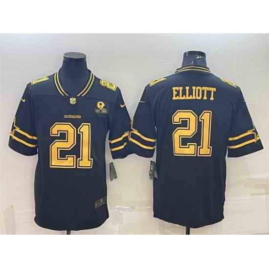 Men Dallas Cowboys 21 Ezekiel Elliott Black Gold Edition With 1960 Patch Limited Stitched Football Jersey